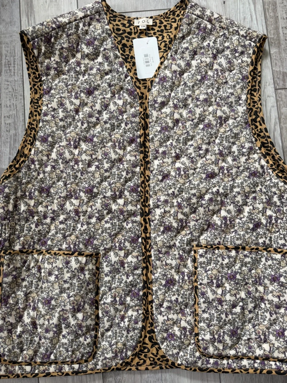 NWT-POL Floral Courdory Quilted Cheetah Oversized Vest Size small / medium - Picture 7 of 9